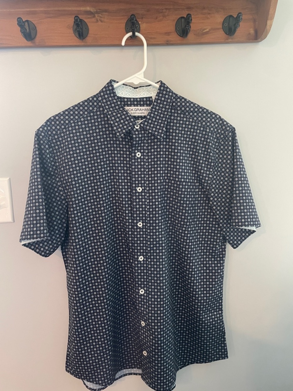 Navy Printed Short-Sleeve Button-Up Shirt